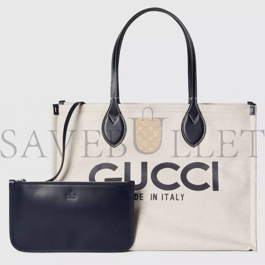 GUCCI PRINT TOTE BAG NEW BEIGE CANVAS BLACK 772176FACVW8941 (41*19*18cm)